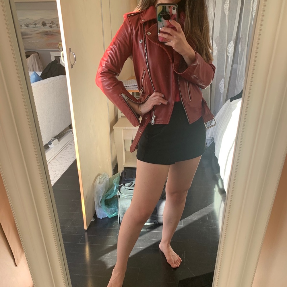 All saints red Balfren leather jacket size US0